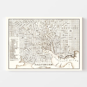 Vintage Map of Baltimore, Maryland 1837