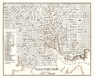 Vintage Map of Baltimore, Maryland 1837