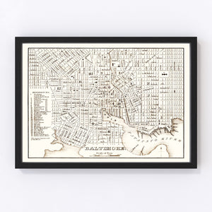 Vintage Map of Baltimore, Maryland 1837