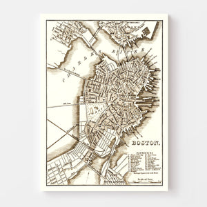 Vintage Map of Boston, Massachusetts 1844