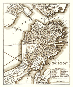 Vintage Map of Boston, Massachusetts 1844