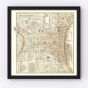 Vintage Map of Philadelphia, Pennsylvania 1844