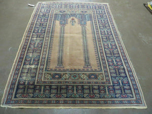 4' X 6' Antique Handmade Turkish Mehrab Prayer Wool Rug Lantern Beautiful