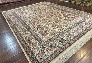 Karastan Rug #738 Tabriz Design 8.8 x 10.6, Room Sized Wool Pile Karastan Carpet, Vintage Discontinued Karastan Area Rug, Ivory, Floral Rug