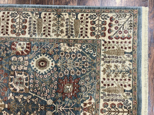 Belgium Power-Loomed Rug 5.6 x 7.6, Green and Cream Rug, Vintage Wool Area Rug, Oriental Carpet, Medium Sized Rug