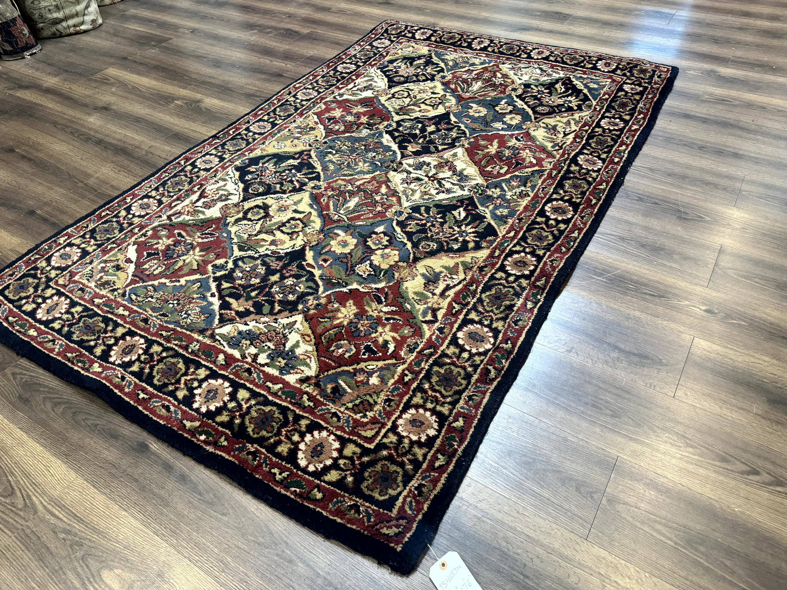 Panel Design Wool Rug 5x8 Multicolor Hand Tufted Vintage Carpet
