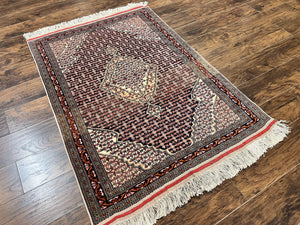 Afghan Rug 4x5, Wool with Silk Highlights, Very Fine Hand Knotted Vintage Oriental Carpet, Herati Pattern, Persian Rug, Bidjar Rug, 400 KPSI