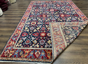 Persian Sarouk Mahal Rug 7x11, Navy Blue Multicolor Colorful Persian Carpet, Mina Khani Allover Pattern, Vintage Persian Rug