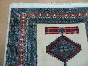 4' X 6' Vintage Handmade Bokhara Turkoman Pakistan Wool Rug Carpet Nice