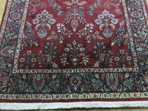 4' X 6' Vintage Handmade Fine India Jaipur Floral Oriental Wool Rug Red Nice