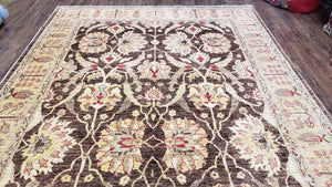 6x9 Vintage Decorative Rug, Brown & Light Gold Peshawar Area Rug, Mahal Sultanabad Hand-Knotted Farmhouse Rug, Wool Carpet, Pak-Persian Rug