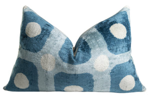 Handmade Velvet Pillow – Blue Retro Grid Pattern, 16x24"