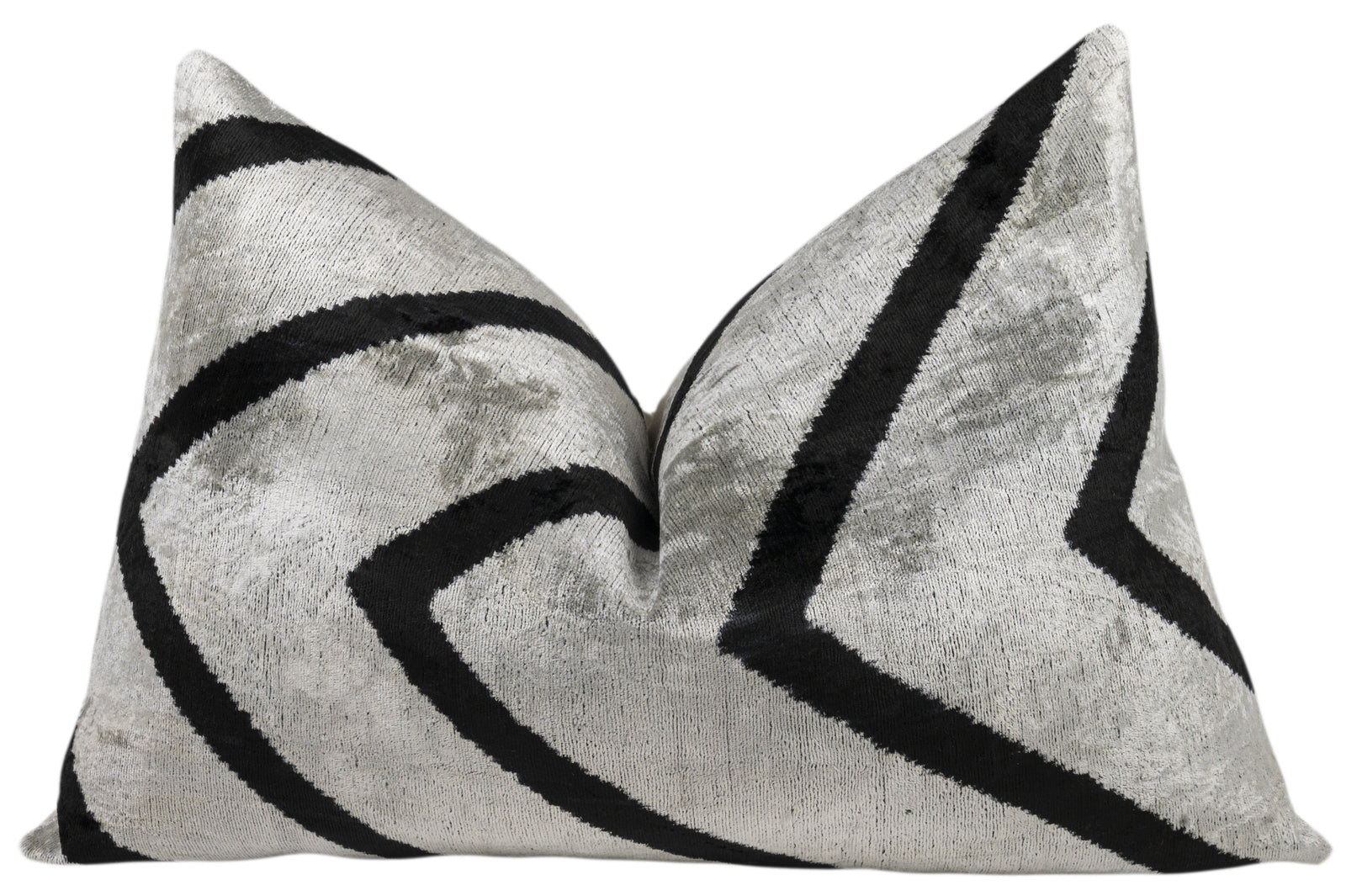 Handmade Velvet Pillow – Silver & Black Chevron, 16x24"