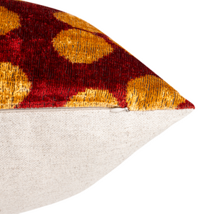 Handmade Velvet Pillow with Down Feather insert – Ruby Red & Gold Polka Dots, 16x24"