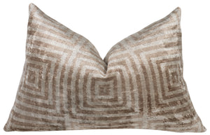 Handmade Velvet Pillow – Beige Labyrinth Pattern, 16x24"