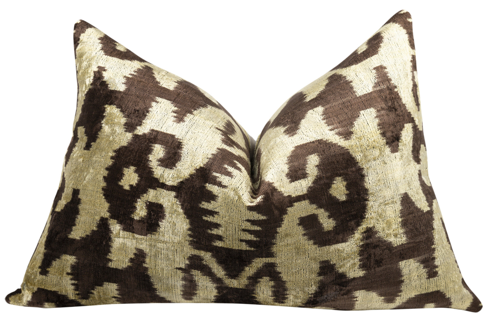 Handmade Velvet Pillow with insert – Olive & Brown Ikat Pattern, 16x24"