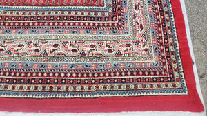 Persian Sarouk Mir Pattern, Red and Beige, Hand-Knotted, Wool, Paisley Boteh Design, 9'9" x 13', Semi Antique