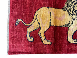 3 X 5 Handmade Hand-Knotted Quality Wool Rug New Vintage Lion Red Pictorial