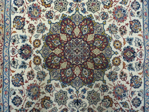 Persian Isfahan Rug 3x6, Fine 650 KPSI, Hand Knotted, Ivory