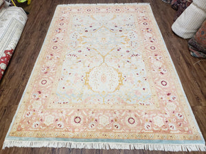 Pakistani Peshawar Rug 6x9, Light Colors, Wool, Hand Knotted, Vintage Rug for Modern Home