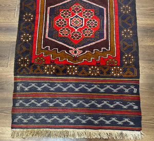 Afghan Rug 3x5, Tribal, Navy Blue, Wool, Handmade, Geometric, Rustic