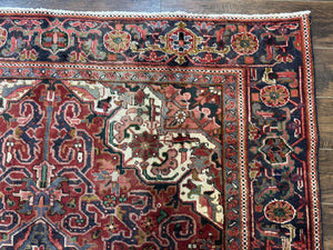 Persian Heriz Rug 6.6 x 9, Geometric Wool Persian Carpet