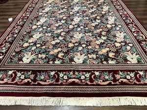 Pakistani Rug 9x12 William Morris Maroon Vintage Floral Wool