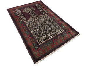 3x5 New Vintage Handmade Wool Rug Tribal Balouch Turkoman Prayer Rug Veggie Dyes