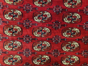 Persian Turkoman Rug 8 x 12.5, Bokhara Turkoman Carpet, Fine Oriental Rug, Vintage Wool Handmade Area Rug, Red Black Cream, Room Sized