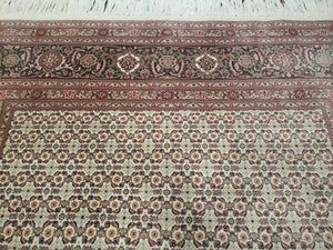 Vintage Persian Tabriz Rug 5x7, Beige and Green, Hand Knotted Handmade Wool Oriental Carpet 5 x 7 ft, Allover Pattern, Traditional Rug, Medium Size