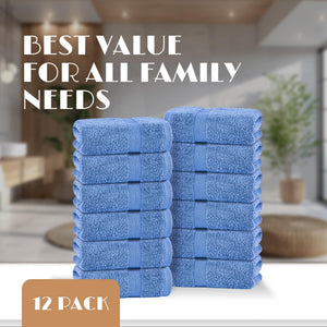 Light Blue Washcloths Set 12 Pack for Body Face Towel 12x12 Inch Cotton Wash Cloths Bulk  Spa Fingertip Wash Clothes Soft Absorbent Gym Towels