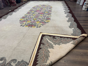 Palace Size American Hooked Rug 11x20 Aubusson Style Ivory