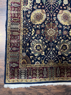 Indo Persian Runner 2.8 x 18, Long Skinny Hallway Wool Runner Rug, Hand Knotted Vintage Floral Allover Traditional Runner Dark Blue Burgundy