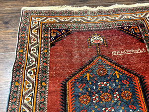 Antique Persian Sarab Runner Rug 3.9 x 12, Red, Handmade, Tribal Runner, Wool, Signed