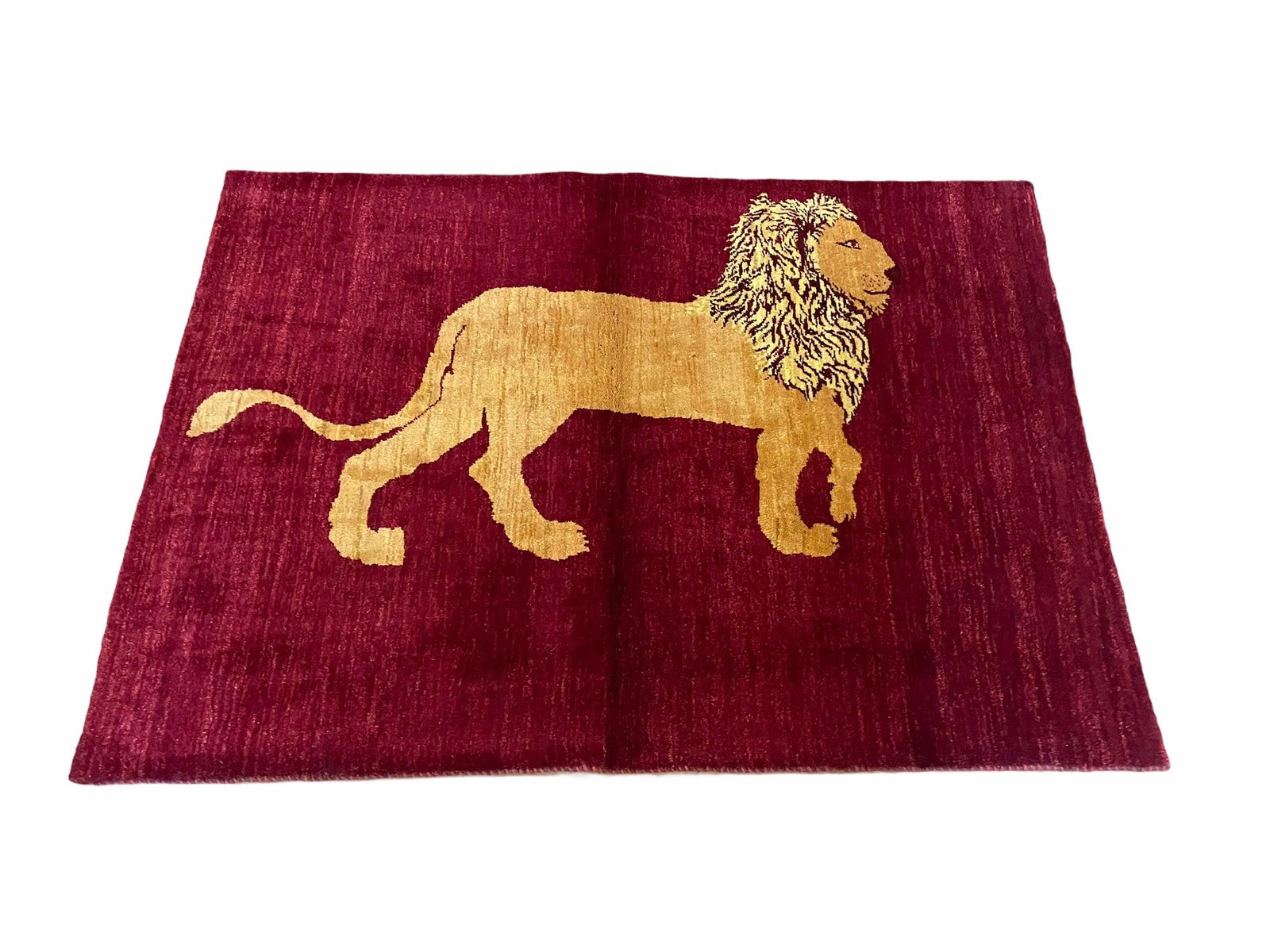 3.5 X 5 Handmade Rug Vintage New Rug Quality Wool Lion Red Veggy Dyes Pictorial