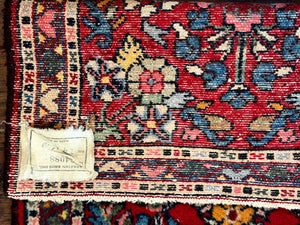 Small Persian Tribal Rug 2x3, Red Colorful Small Hamadan Carpet, Antique Persian Rug
