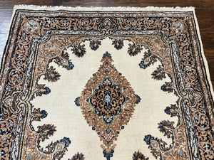 Square Persian Kirman Rug 4x4, Semi Open Field, Handmade