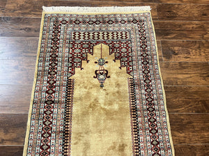 Bokhara Prayer Rug 3x5, Pakistani Turkoman Carpet, Tan, Handmade Vintage Wool Carpet