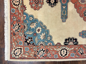 Romanian Heriz Serapi Rug 6x9, Hand Knotted Vintage Wool Oriental Carpet, Medium Sized Area Rug, Boho Rug, Handmade Rug, Cream and Pink