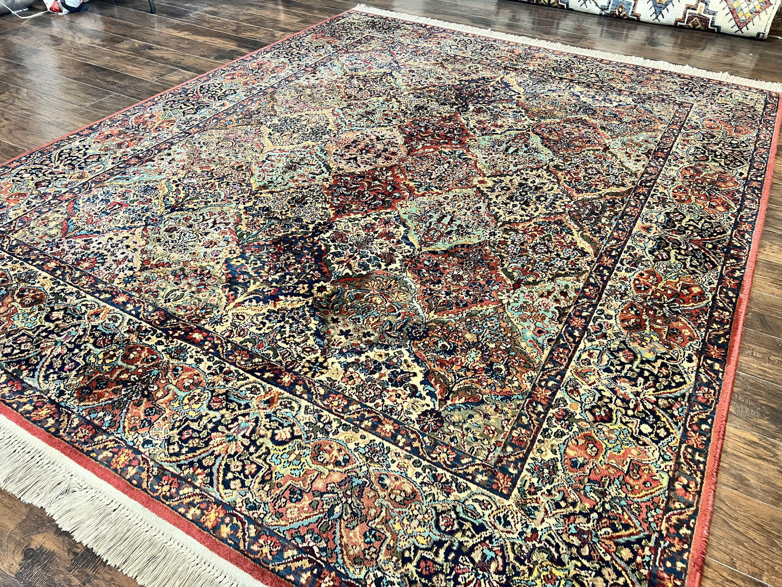 Karastan Multicolor Panel Kirman Rug #717, Wool Karastan Rug 8.8 x 10.6, Vintage Multipanel Kirman, Original Karastan Collection 700 Series