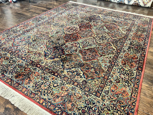 Karastan Multicolor Panel Kirman Rug #717, Wool Karastan Rug 8.8 x 10.6, Vintage Multipanel Kirman, Original Karastan Collection 700 Series