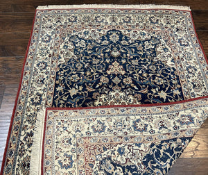 Super Fine Persian Nain Rug 3.6 x 5.4, Navy Blue and Ivory, 700 KPSI
