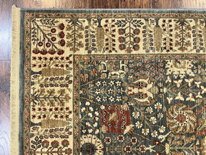 Belgium Power-Loomed Rug 5.6 x 7.6, Green and Cream Rug, Vintage Wool Area Rug, Oriental Carpet, Medium Sized Rug