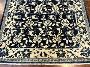Sino Persian Rug 6x9, Hand Knotted Wool Carpet, Floral Allover, Blue Cream-Tan