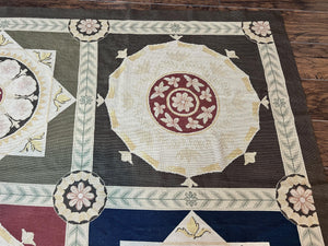 Needlepoint Rug 11x19, Oversized Wool Hand Woven Vintage Carpet, Panel Design, Palace Size Handmade Flatweave Rug, Extra Large, Multicolor