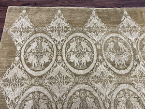 Tibetan Rug 12x15, Wool Hand Knotted Carpet, Odegard Rug, Birds, Olive Green, 12 x 15 Oversized Handmade Contemporary Area Rug, Extra Large