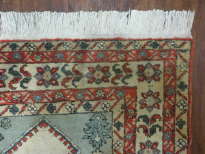 4' X 7' Vintage Handmade Knotted Rug India Caucasian Wool Soft Green Organic