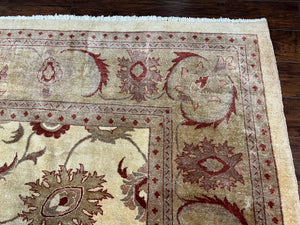 Large Peshawar Rug 11x14, Vintage Beige Chobi Carpet, Allover Floral Design, Hand Knotted, Wool, Room Sized Rug for Living Room Dining Room
