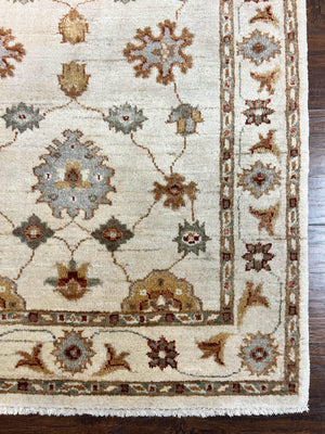 Peshawar Runner 2.7 x 10, Beige Floral Hand Knotted Vintage Wool Oriental Runner, Hallway Rug, Farmhouse Rug, Neutral Colors