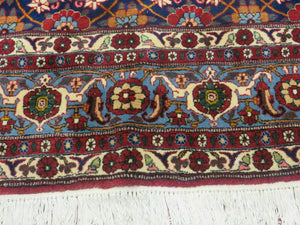 Navy Blue Antique Persian Rug 7x11, Veramin Mina Khani Repeated Allover Pattern, Vintage Authentic Hand Knotted Handmade Wool Room Sized Carpet